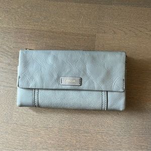 Fossil Leather Wallet/Clutch in Light Blue/Green. GUC
